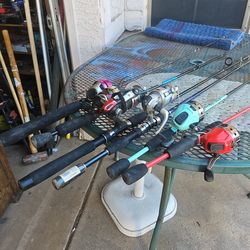 Fishing Poles 6 count,2 Shakespeare reverb, Zebco202, Mantis, Rhino, Daiwa, sell or each,Unused , are in excellent condition, E MESA