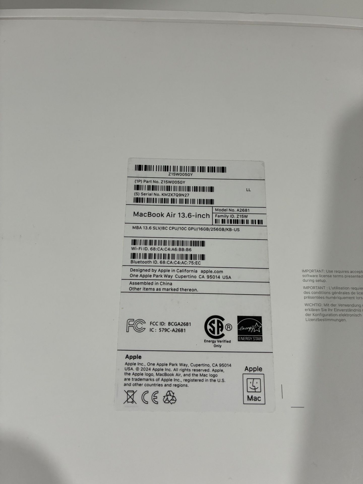 Mac Book Air 13.6