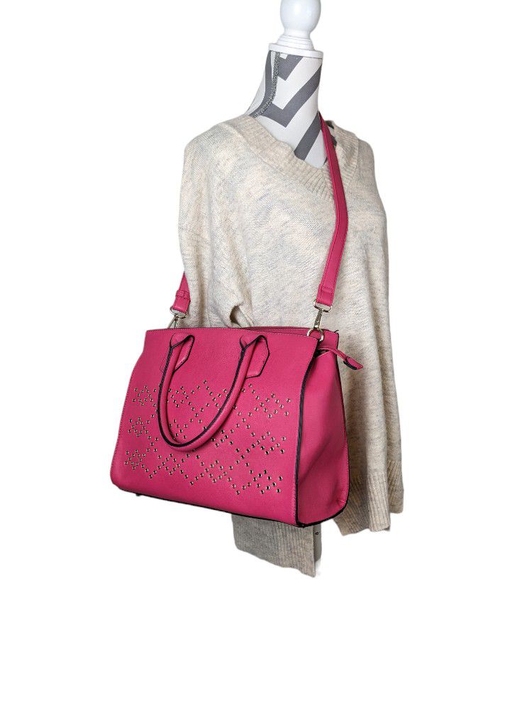 Large Pink Crossbody Satchel Handbag Purse 