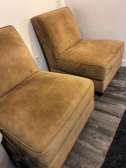 Pair of Tan Suede Armless Accent Chairs