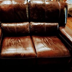 Brown Leather Reclining Sofa 
