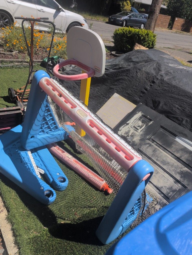 Free Kids Basketball Hoop And Two Soccer Goals