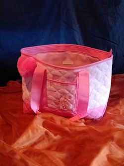 Pink Quilted Tote Bag with Pom Pom