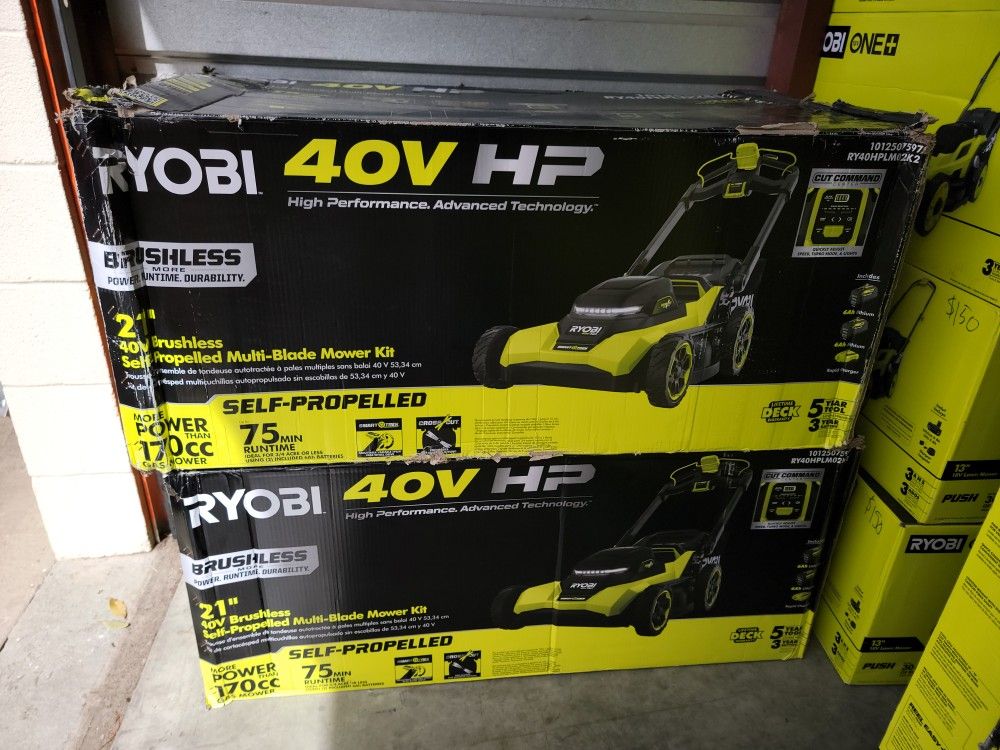 RYOBI 40V HP Brushless 21" Whisper Series Cordless Walk-Behind Multi-Blade Push Lawn Mower (2) 6.0 Ah Batteries & Charger Model RY40HPLM02K2
