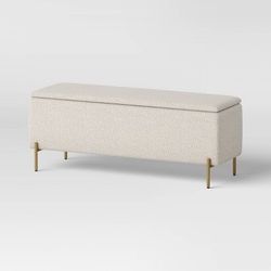 White/Cream Boucle Bench with Gold Legs