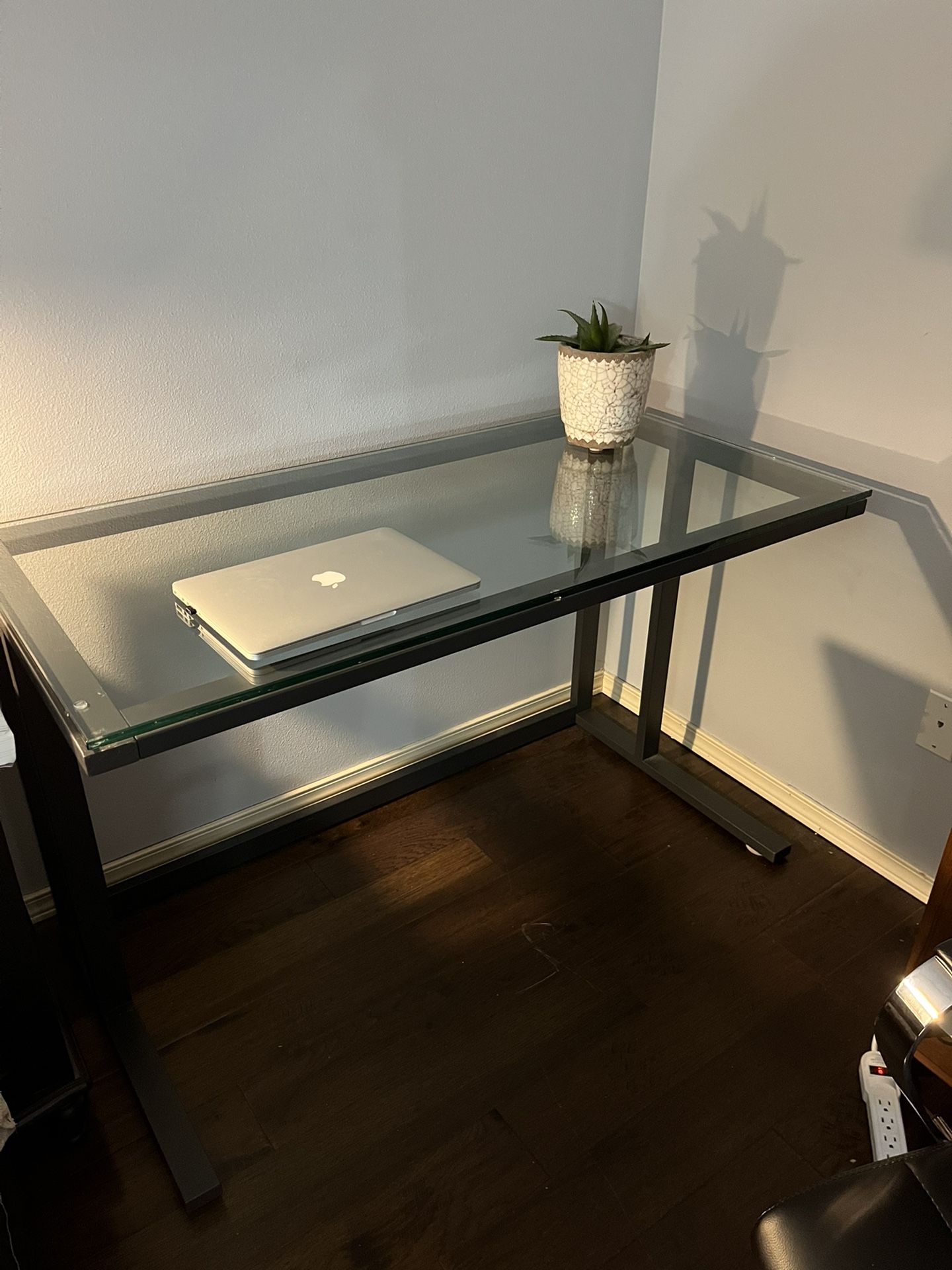 Crate and Barrel Glass Desk Table Office Black Metal
