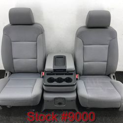2014 Through 2019 Chevy Silverado GRAY Cloth Heated Front Bench Bucket Console Seats Seat Stock #9000