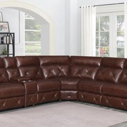 New Genuine Leather Sectional Sofa In 6pcs With three power Recliners