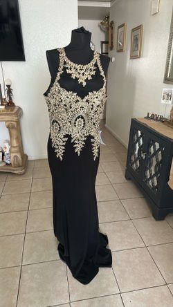 Elegant Black and Gold Beaded Dress size 10
