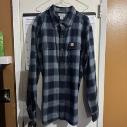 Carhartt, Men’s Navy/Light Blue, Plaid Slim Fit Flannel, Size XL or 2XL, Used Good Condition, Just Needs To Be Washed Or Dry Cleaned 🧼
