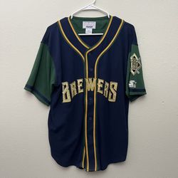 Vintage Starter Milwaukee Brewers MLB Jersey Men's Medium Green Baseball 90s