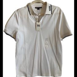 Michael Kors MK Polo Shirt White  Small S Logo Cotton Black Trim New W Tags $90 