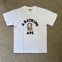 Bape Check College Tee White/Beige Size Small