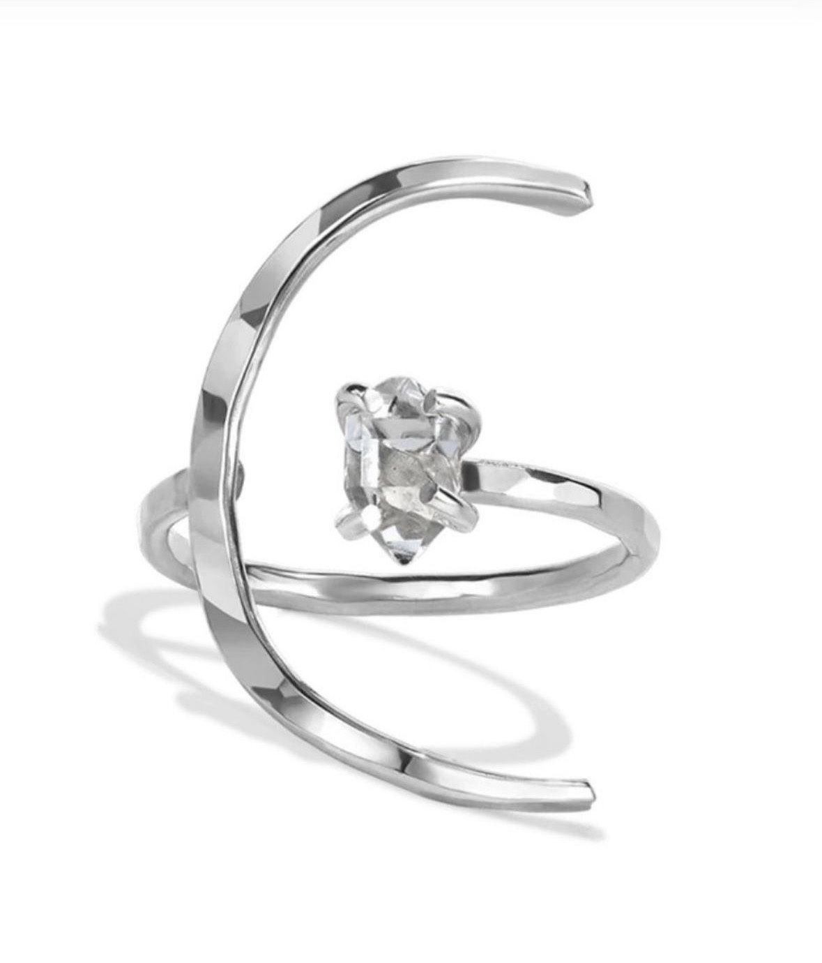 James Michelle SILVER Moon ECLIPSE HERKIMER diamond RING. Sz 5.