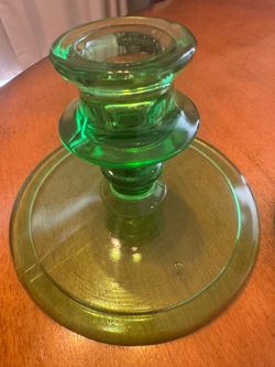 Vintage Fostoria pattern green depression glass candle holders