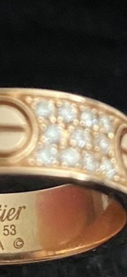 AUTHENTIC:Cartier Love Ring Diamond Paved 18K Rose Gold- Size 6