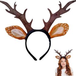 Reindeer Horns Ears Headband with Antlers Deer Costume Accessories for Women Halloween Christmas Party