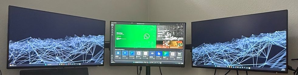3 Dell 24 Inch Monitors with Triple Monitor Stand