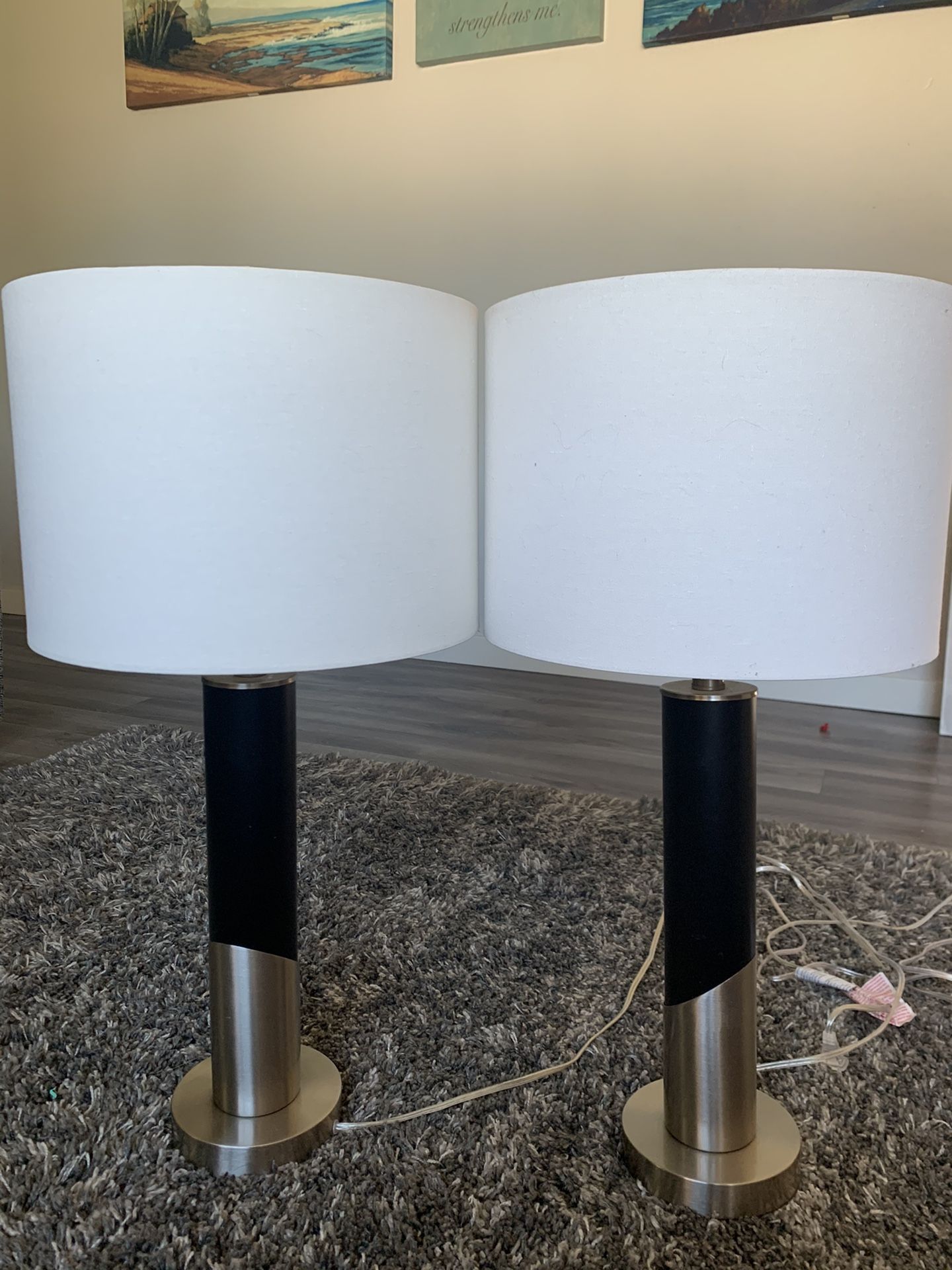 2 Lamp Shades - Silver & Black