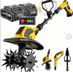 21V Cordless Garden Tiller with 8.0Ah Battery (2×4.0Ah + Charger) – 360RPM, 9" Tilling Width & 8.6"