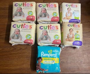 New Paper Diapers Size 3 ct 36, Size 5 ct 27 ( Cuties/Pampers )Each 5$ BUT 3 Bags for 10$