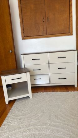White and Brown 6-Drawer Dresser with Nightstand
