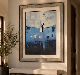 Large Abstract Blue Framed Wall Art