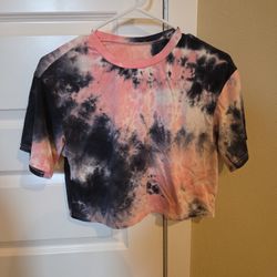 Navy Blue And Pink Tie Dye Top Size SMALL