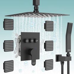 Brand new in the box- Shower Jets System in Wall, STARBATH 12 Inch Ceiling Mount Rainfall Shower System with Handheld Spray and 6 Body Jets, Can Run A