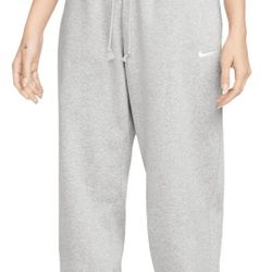 Nike Phoenix Fleece Women's High-Waisted Bottoms, Grey Heather/Sail Size Medium 