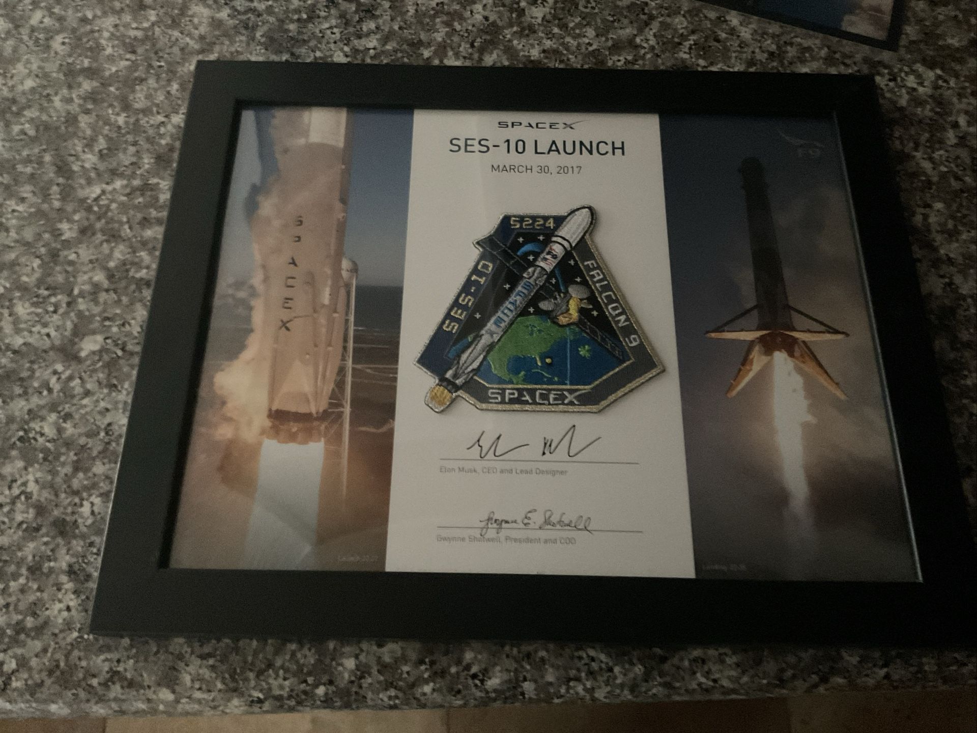 Space X Falcon 9 Sets-10 Mission Patch, On Frame W/ Photo & Facsimile Signature 