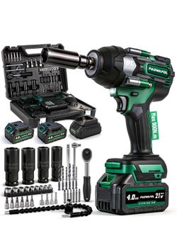 Llave de impacto de 664 pies (900 N.m) 2200IPM, pistola de impacto 1/2 con batería de 21 V, 2 x 4.0 AH, destornillador de impacto eléctrico, 22 brocas