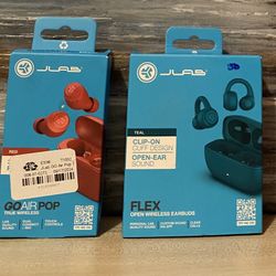 Jlab Teal Flex Wireless & Red Go Air POP Earbuds 