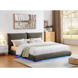 ✨🛏️ Zima Teddy Fabric Platform Bed with Neon Lights — Closeout Deal | $0 Down Available