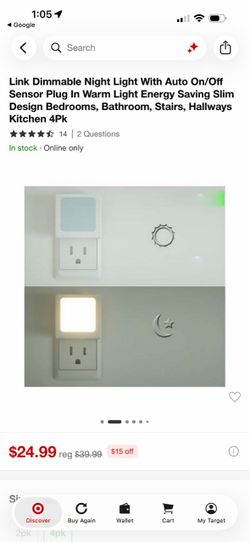 Link Dimmable Plug-In Night Light with Auto Sensor 2-Pack