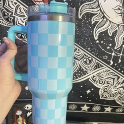 Blue Checker Water Bottle