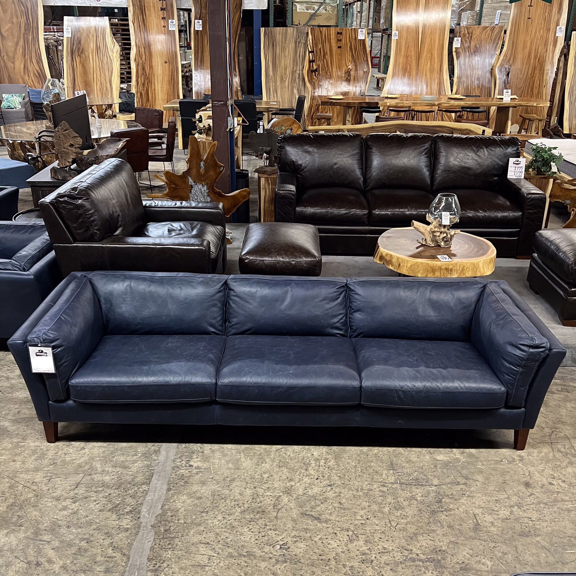 Navy Blue Top Grain Leather Sofa Couch - Malibu