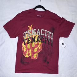 Tenaciti Studios Graphic Tee Flame Cascade Echo Logo Burgundy Small