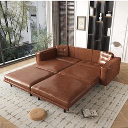 Pull Out Sofa Bed King Faux Leather Brown