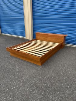 Mid Century Modern Danish Teak Queen Size Platform Bedframe With Storage