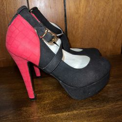 High Heels Platform Red And Black Size 6.5