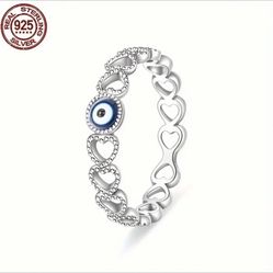 100% Authentic S925 Pure Silvery Vintage Hollow Love Devils Eye Ring Women’s 