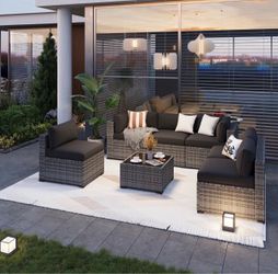 Aoxun Patio Furniture Sets, 7-Piece Outdoor Patio Furniture with Thick Cushions, Wicker Outdoor Conversation Set Sectional Sofa for Backyard, Poolside