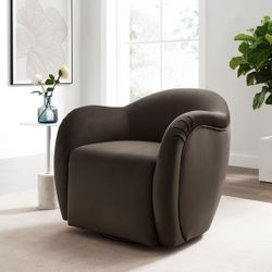 Modway Compose Performance Velvet Swivel Armchair in Chocolate Brown - Barrel Accent Chair