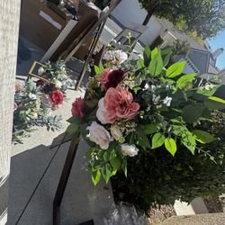 Gold Stands With Faux Flowers 