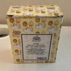 Girl/Boy On Stump Salt And Pepper Shakers Precious Moments