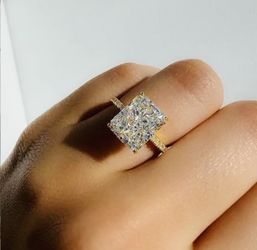 2.0CT Radiant Cut Lab Grown Diamond Engagement Ring For Her 14k Gold Plated Size 6.5
