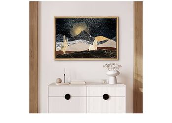 SIGNFORD Framed Canvas Print Wall Art Set Golden Marble Mountain Sun Range Nature Wilderness Illustrations Modern Art Farm