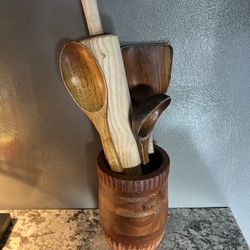 Kitchen Crock and Wooden Utensils