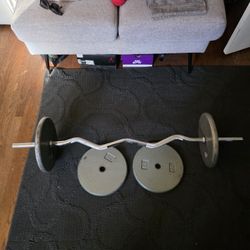 Curl Bar With 4 25lbs Plates